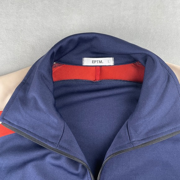 EPTM Track Jacket Mens L Navy Red Cream Full Zip Colorblock Stretch Streetwear - Picture 7 of 8